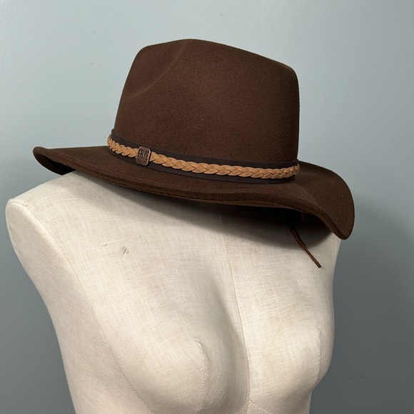 Frye Mens Brown with Tan Trim Fedora / Cowboy Hat - Picture 2 of 14